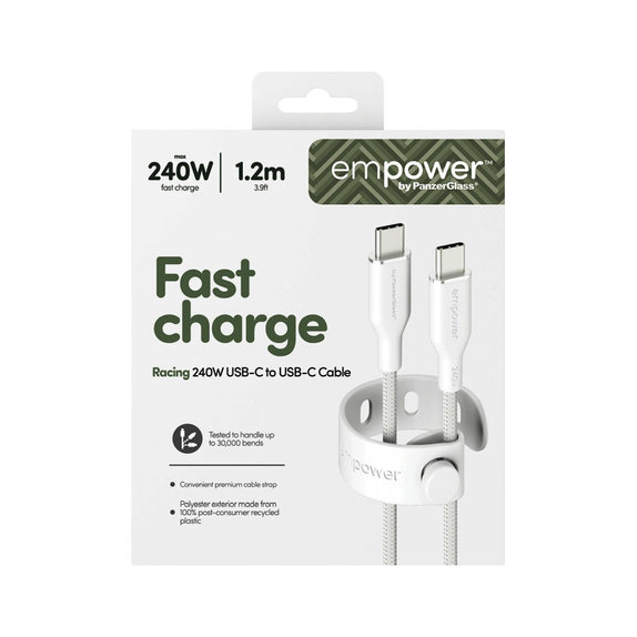 USB-C kábel, 240 W, Racing, 1,2 m, ezüst-fehér, empower