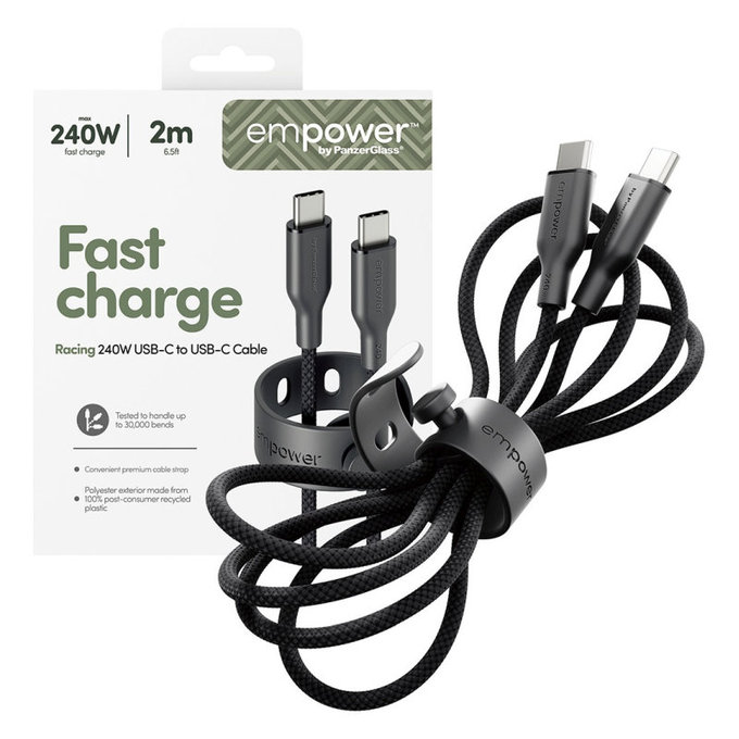 USB-C kábel, 240 W, Racing, 2 m, Space Black, empower