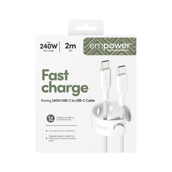 USB-C kábel, 240 W, Racing, 2 m, Ezüst-fehér, empower