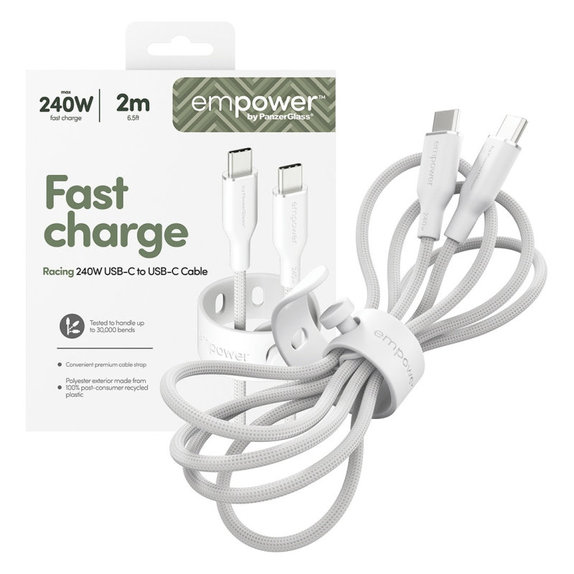USB-C kábel, 240 W, Racing, 2 m, Ezüst-fehér, empower