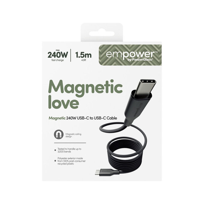 USB-C kábel, 240 W, Magnetic, 1, 5 m, Space Black, empower