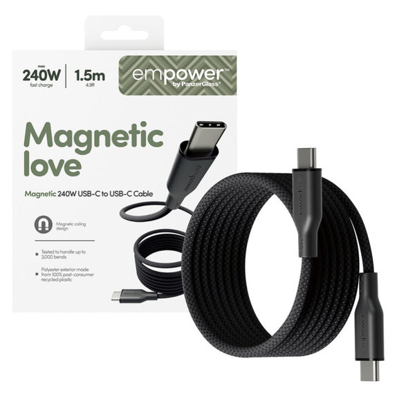 USB-C kábel, 240 W, Magnetic, 1, 5 m, Space Black, empower