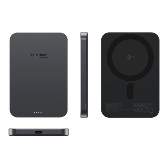 Vezeték nélküli PowerBank 5000 mAh, 20 W, MagSafe kompatibilis, Qi2/USB-C, Space Black, empower