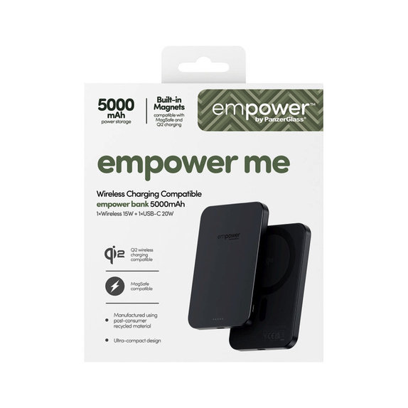 Vezeték nélküli PowerBank 5000 mAh, 20 W, MagSafe kompatibilis, Qi2/USB-C, Space Black, empower