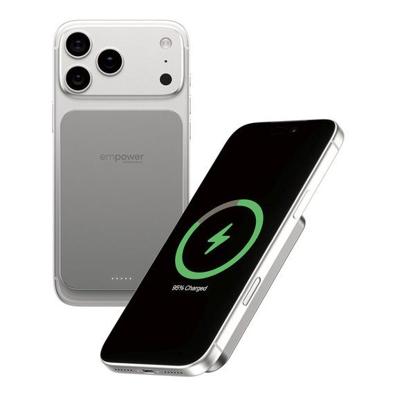 Vezeték nélküli PowerBank 5000 mAh, 20 W, MagSafe kompatibilis, Qi2/USB-C, Titán, empower