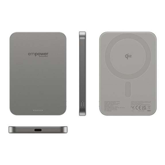 Vezeték nélküli PowerBank 5000 mAh, 20 W, MagSafe kompatibilis, Qi2/USB-C, Titán, empower