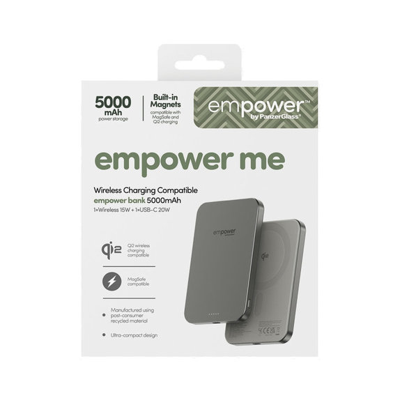Vezeték nélküli PowerBank 5000 mAh, 20 W, MagSafe kompatibilis, Qi2/USB-C, Titán, empower