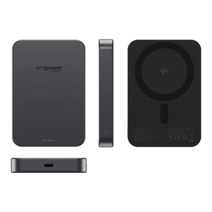 Vezeték nélküli PowerBank 10000 mAh, 20 W, MagSafe kompatibilis, Qi2/USB-C, Space Black, empower