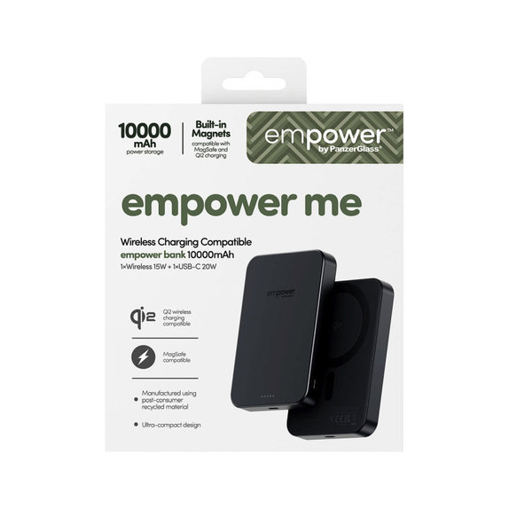 Vezeték nélküli PowerBank 10000 mAh, 20 W, MagSafe kompatibilis, Qi2/USB-C, Space Black, empower