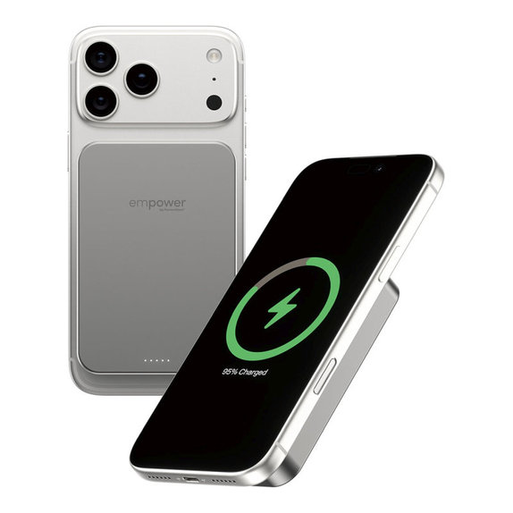 Vezeték nélküli PowerBank 10000 mAh, 20 W, MagSafe kompatibilis, Qi2/USB-C, Titán, empower