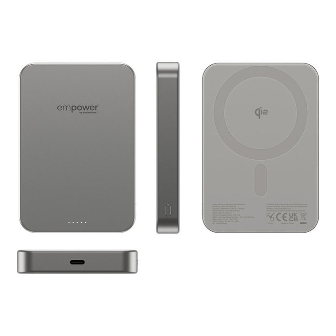 Vezeték nélküli PowerBank 10000 mAh, 20 W, MagSafe kompatibilis, Qi2/USB-C, Titán, empower