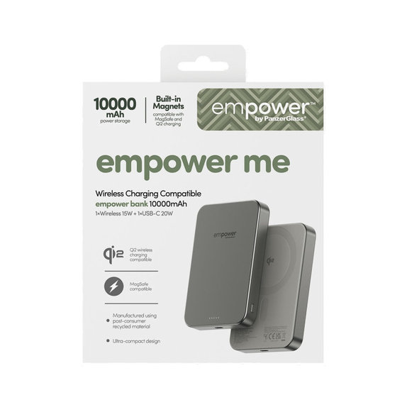 Vezeték nélküli PowerBank 10000 mAh, 20 W, MagSafe kompatibilis, Qi2/USB-C, Titán, empower