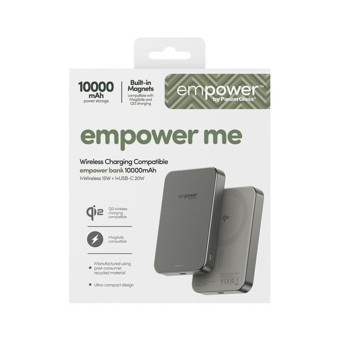 Vezeték nélküli PowerBank 10000 mAh, 20 W, MagSafe kompatibilis, Qi2/USB-C, Titán, empower
