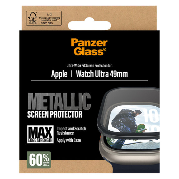 Edzett üveg UWF METALLIC Apple Watch Ultra 49 mm készülékhez, Fekete, PanzerGlass