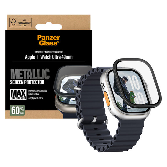 Edzett üveg UWF METALLIC Apple Watch Ultra 49 mm készülékhez, Fekete, PanzerGlass