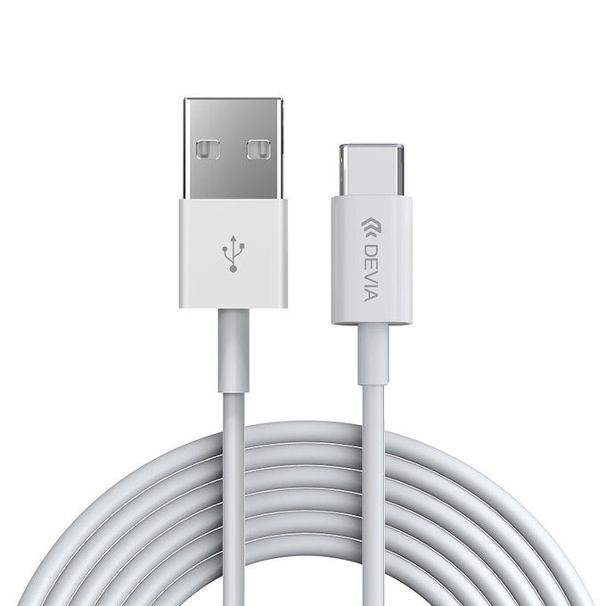 USB / USB-C kábel Smart, 2.1A, 2m, fehér, Devia