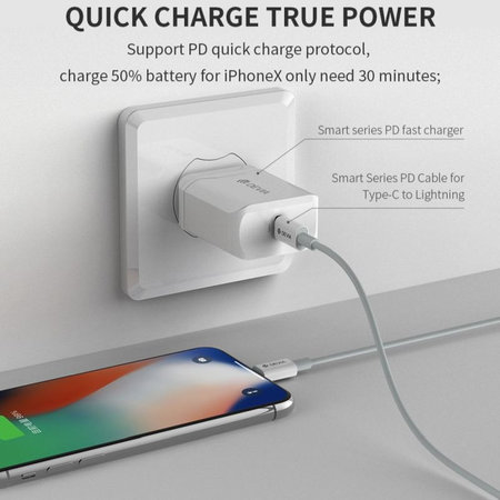 Lightning / USB-C kábel Smart, PD 20W, 1m, fehér, Devia