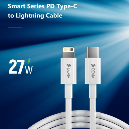 Lightning / USB-C kábel Smart, PD 27W, 2m, fehér, Devia