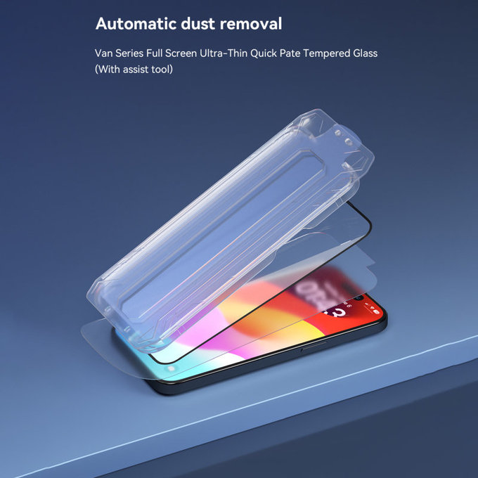 FullCover edzett üveg applikátorral iPhone 15, Devia