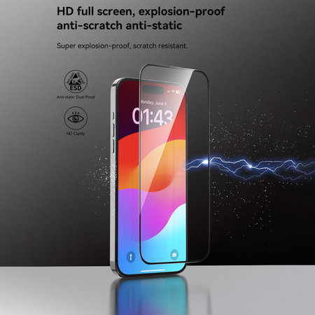 FullCover edzett üveg applikátorral iPhone 15 Pro Max, Devia