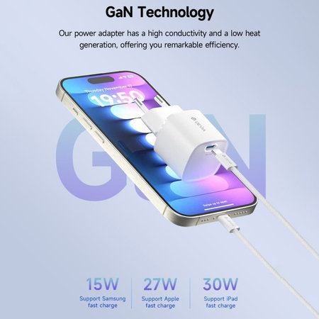 Mini USB-C töltőadapter, PD 30W, fehér, Devia