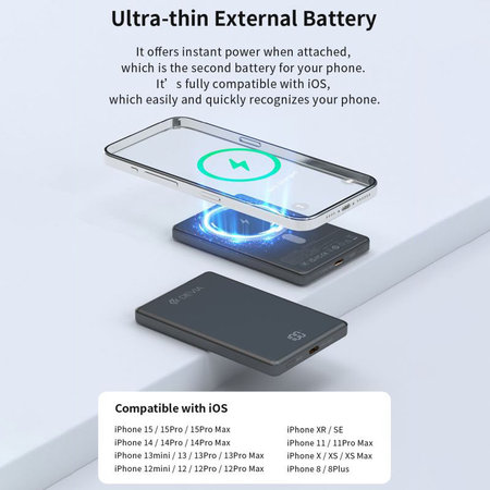 MagSafe PowerBank Extreme Speed Mini kijelzővel, PD 20W, 5000mAh, Space Grey, Devia