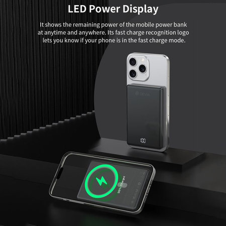 MagSafe PowerBank Extreme Speed Mini kijelzővel, PD 20W, 5000mAh, Space Grey, Devia