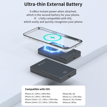 MagSafe PowerBank Extreme Speed Mini kijelzővel, PD 20W, 10000mAh, Space Grey, Devia