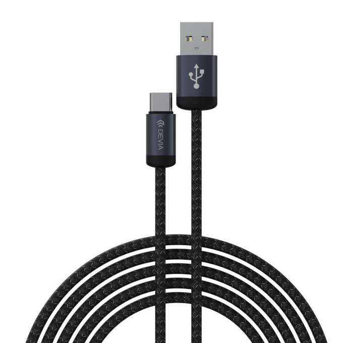 USB / USB-C kábel Gracious, 2.1A, 2m, fekete, Devia