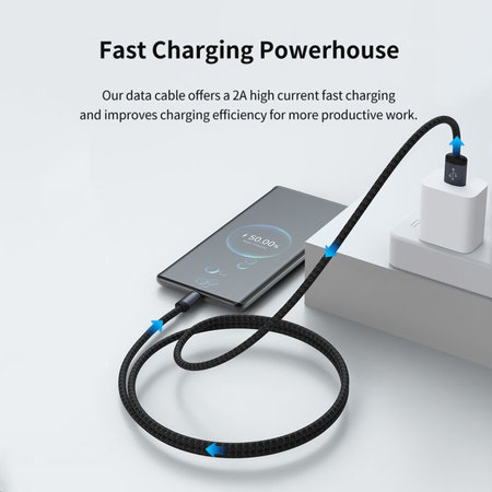 USB / USB-C kábel Gracious, 2.1A, 2m, fekete, Devia