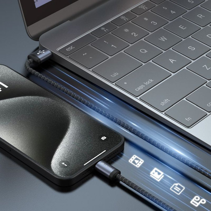 USB / USB-C kábel Gracious, 2.1A, 2m, fekete, Devia