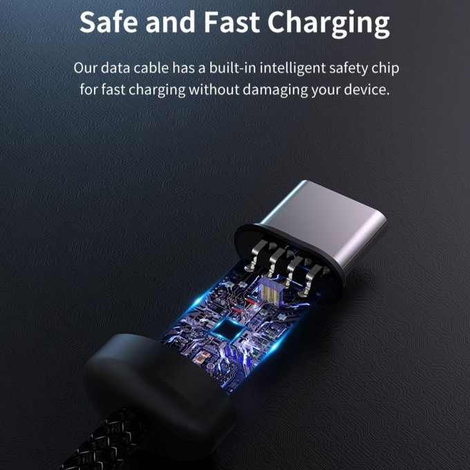 USB / USB-C kábel Gracious, 2.1A, 2m, fekete, Devia