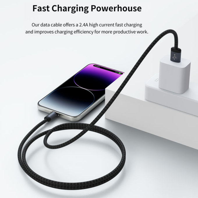 Lightning / USB kábel Gracious, 2,4A, 2m, fekete, Devia