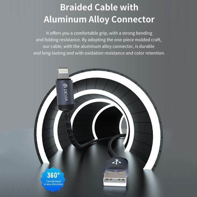 Lightning / USB kábel Gracious, 2,4A, 2m, fekete, Devia