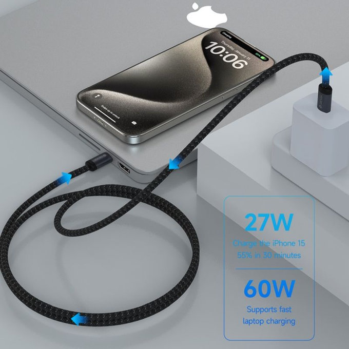 USB-C / USB-C kábel Gracious, PD 60W, 2m, fekete, Devia