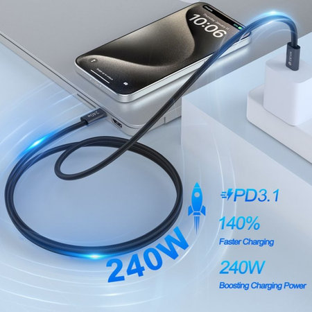 USB-C / USB-C kábel Extreme Speed, PD 240W, 2m, fekete, Devia