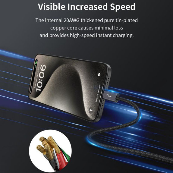 USB-C / USB-C kábel Extreme Speed, PD 240W, 2m, fekete, Devia