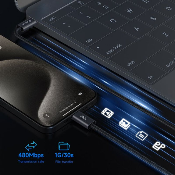 USB-C / USB-C kábel Extreme Speed, PD 240W, 2m, fekete, Devia