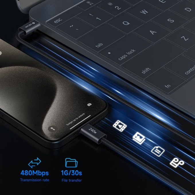 USB-C / USB-C kábel Extreme Speed, PD 240W, 2m, fekete, Devia