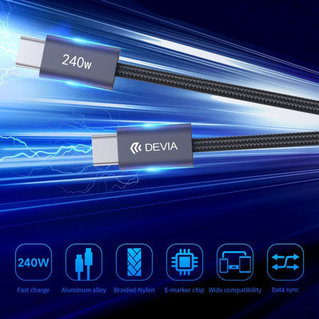 USB-C / USB-C kábel Extreme Speed, PD 240W, 2m, fekete, Devia