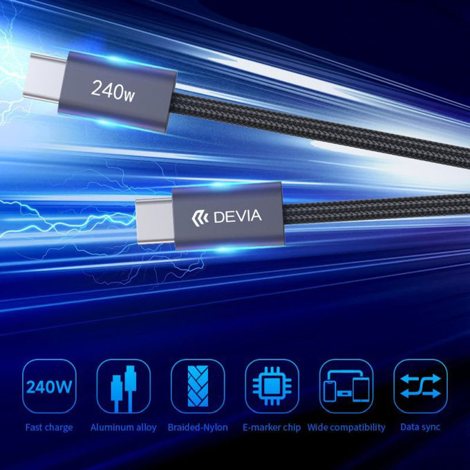 USB-C / USB-C kábel Extreme Speed, PD 240W, 2m, fekete, Devia