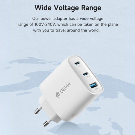 Extreme Speed töltőadapter, 2x USB-C + USB-A, PD 65W, fehér, Devia