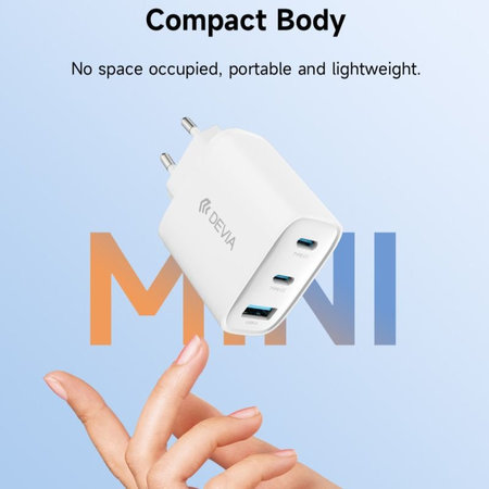 Extreme Speed töltőadapter, 2x USB-C + USB-A, PD 65W, fehér, Devia