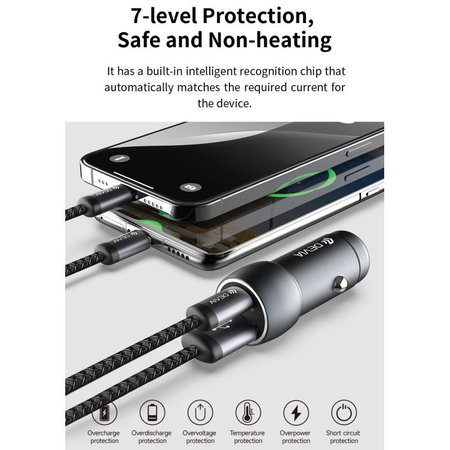 Extreme Speed autós töltő USB-C + USB-A, PD 30W, QC 3.0 18W, szürke, Devia