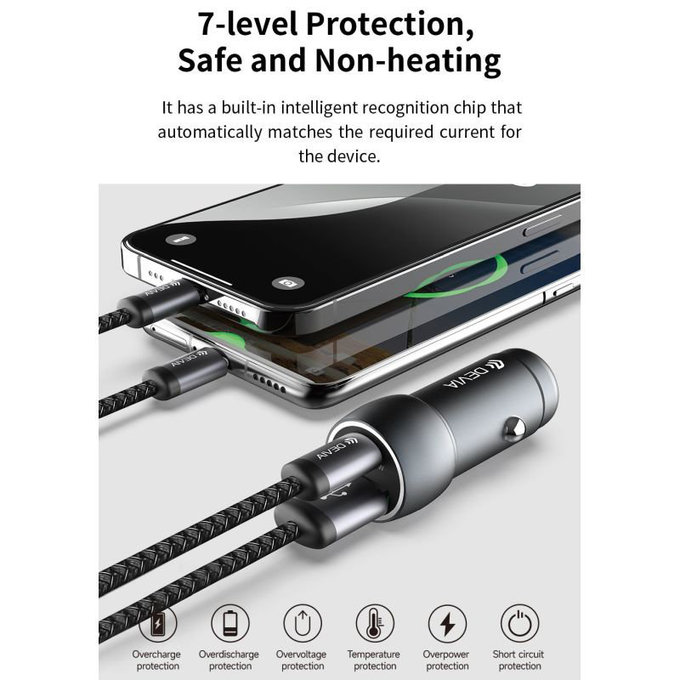 Extreme Speed autós töltő USB-C + USB-A, PD 30W, QC 3.0 18W, szürke, Devia