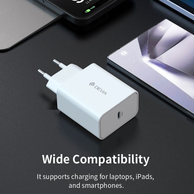 Rocket USB-C töltőadapter, PD 45W, fehér, Devia