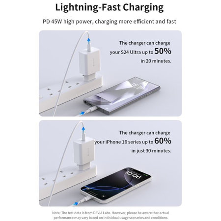 Rocket USB-C töltőadapter, PD 45W, fehér, Devia