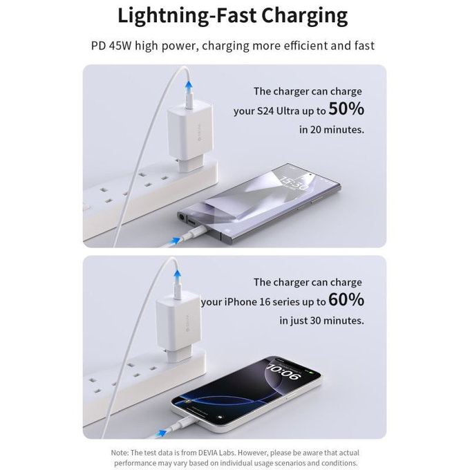 Rocket USB-C töltőadapter, PD 45W, fehér, Devia