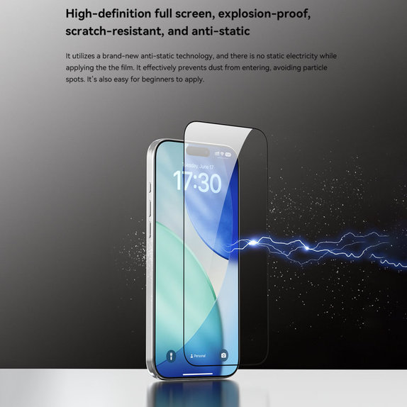 FullCover edzett üveg applikátorral iPhone 17, Devia