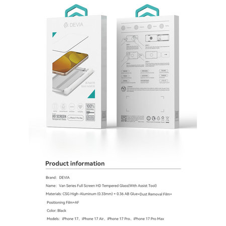FullCover edzett üveg applikátorral iPhone 17, Devia